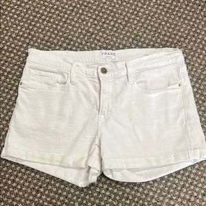 Frame Denim Women's White Denim Shorts. Cuffed Le Cutoff
